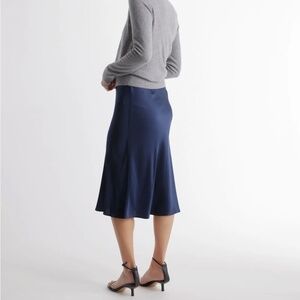 NEW! Quince 100% Washable Silk Midi Skirt, Navy Blue, Women's Size XSmall